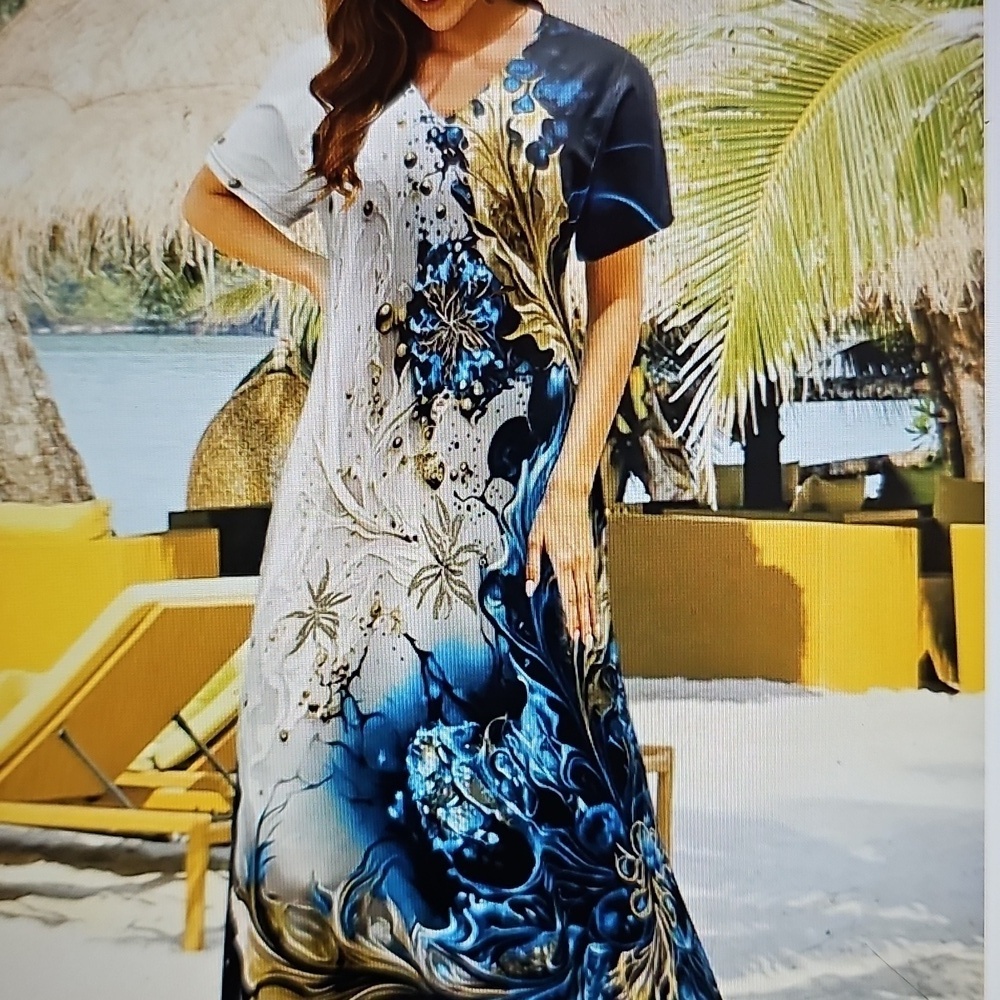 New Vibrant Tropical Vacation V-Neck Short Sleeve Coverup Or Dress - Picture 9 of 14